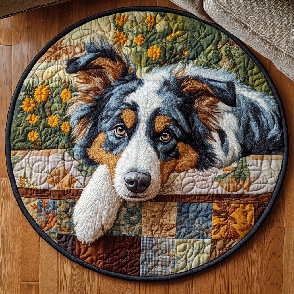 Blue Merle Dreams Round Mat Rug - washable non-slip printed rug