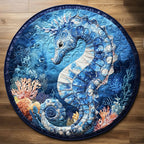 Blue Ocean Guardian Round Mat Rug - washable non-slip printed rug