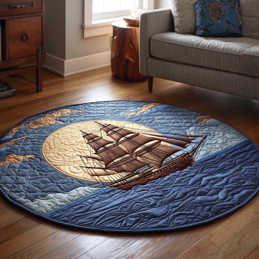 Blue Sail Round Mat Rug - washable non-slip printed rug