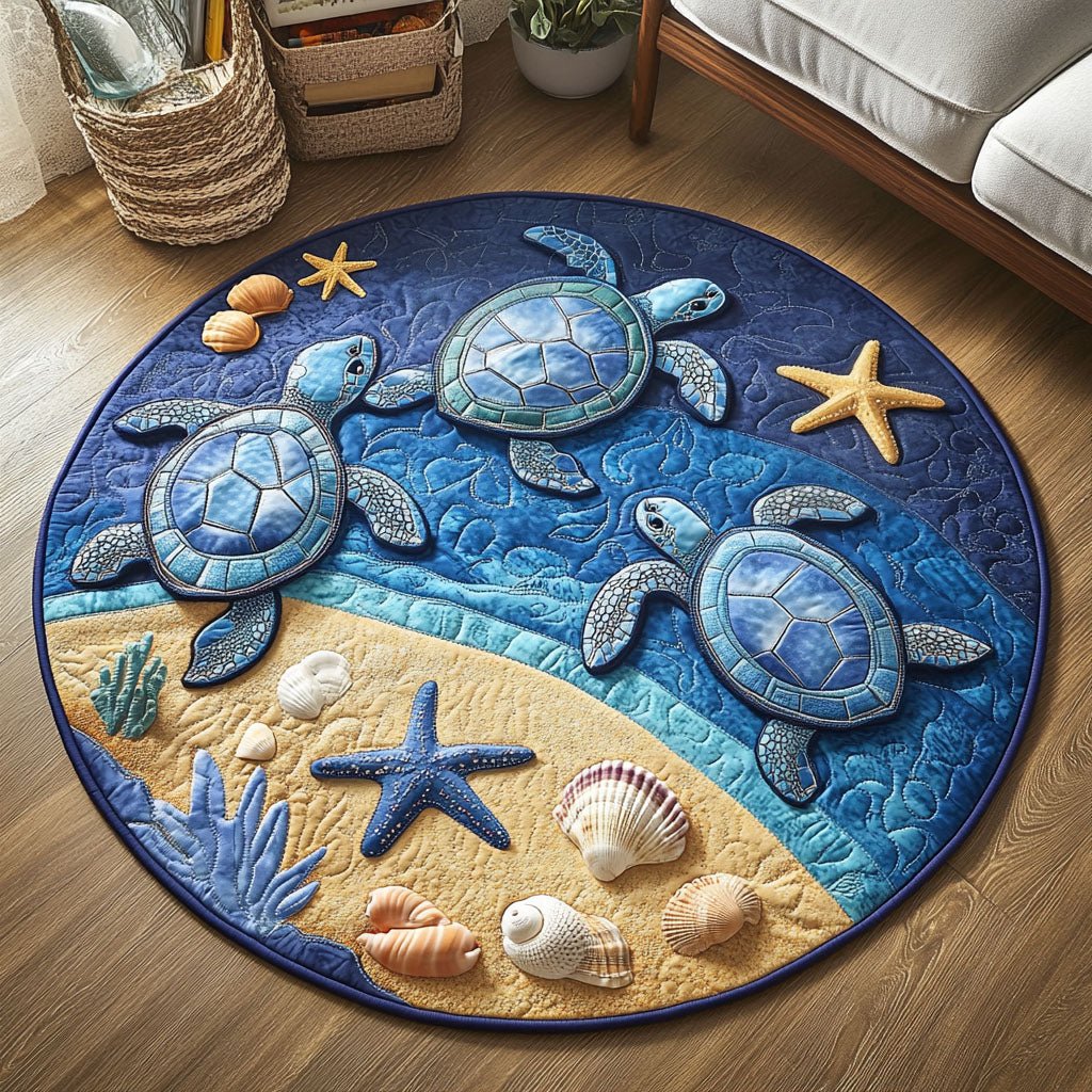 Blue Sea Journey Round Mat Rug - washable non-slip printed rug