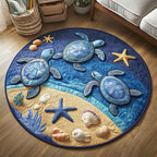 Blue Sea Journey Round Mat Rug - washable non-slip printed rug