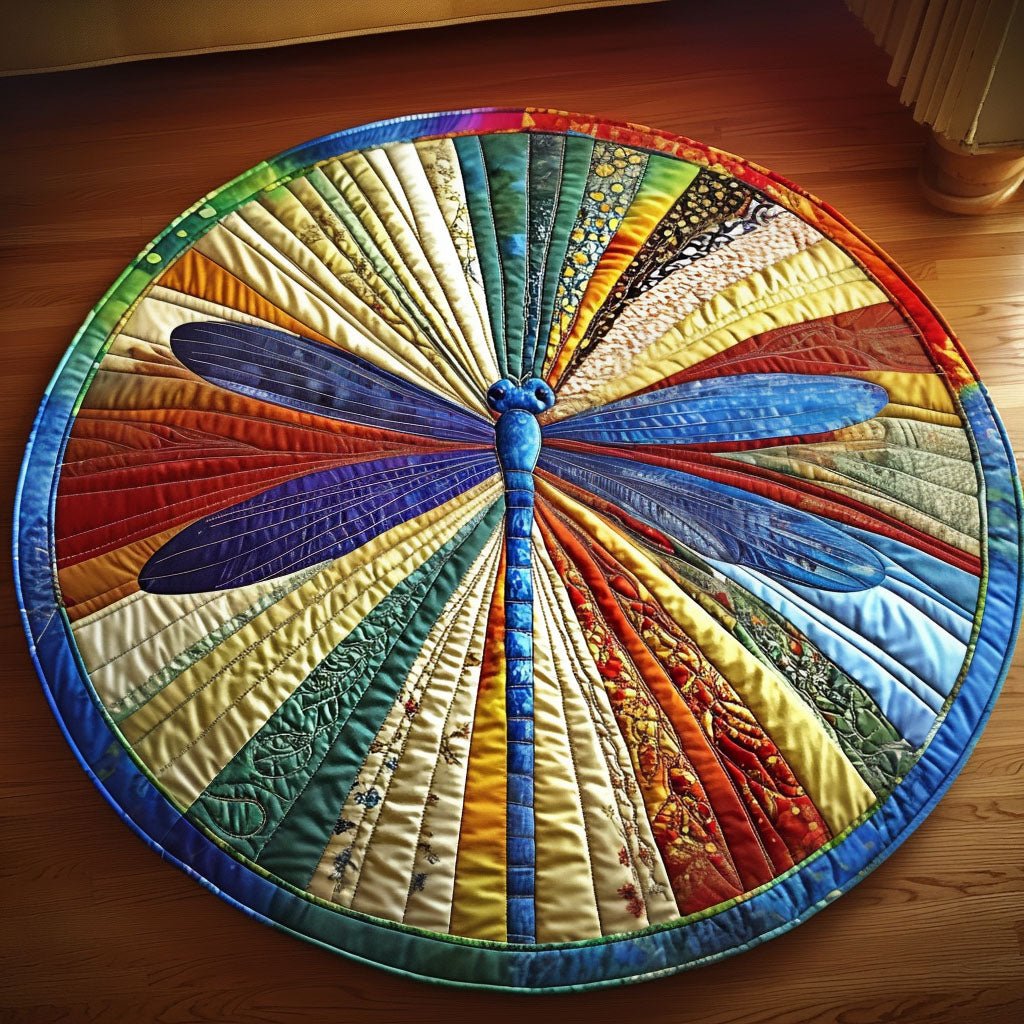 Blue Serenity Dragonfly Round Mat Rug - washable non-slip printed rug