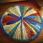 Blue Serenity Dragonfly Round Mat Rug - washable non-slip printed rug