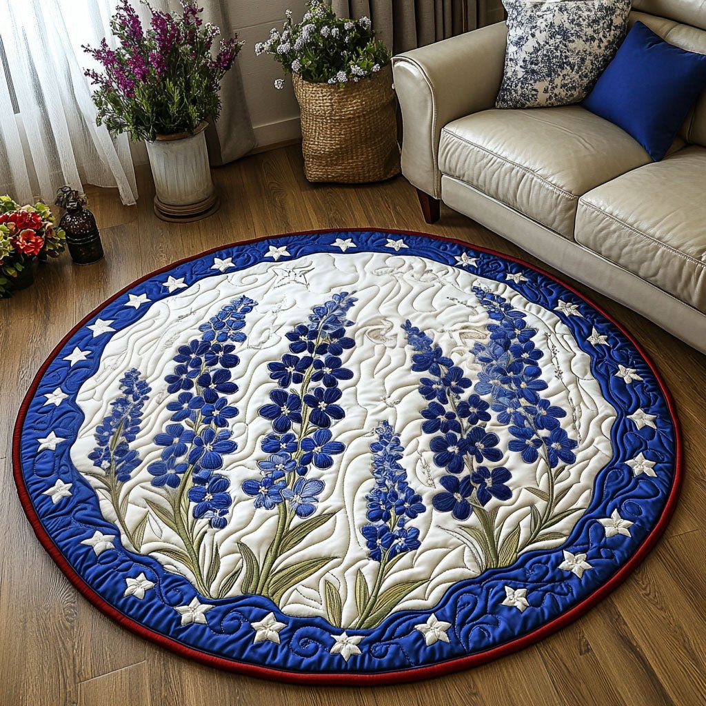 Blue Star Floral Round Mat Rug - Nature Design | Serene Home Decor