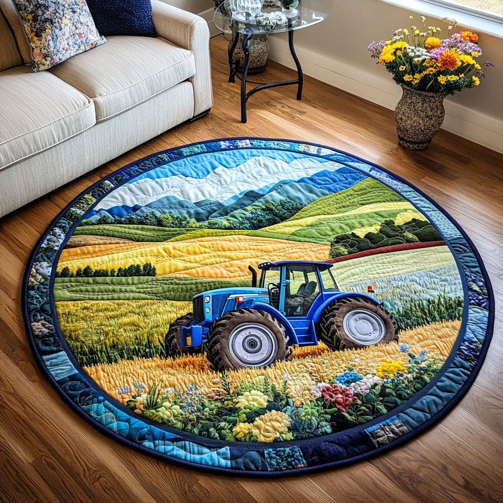 Blue Tractor Round Mat Rug - washable non-slip printed rug