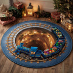 Bluebell Gift Railway Round Mat Rug - washable non-slip printed rug