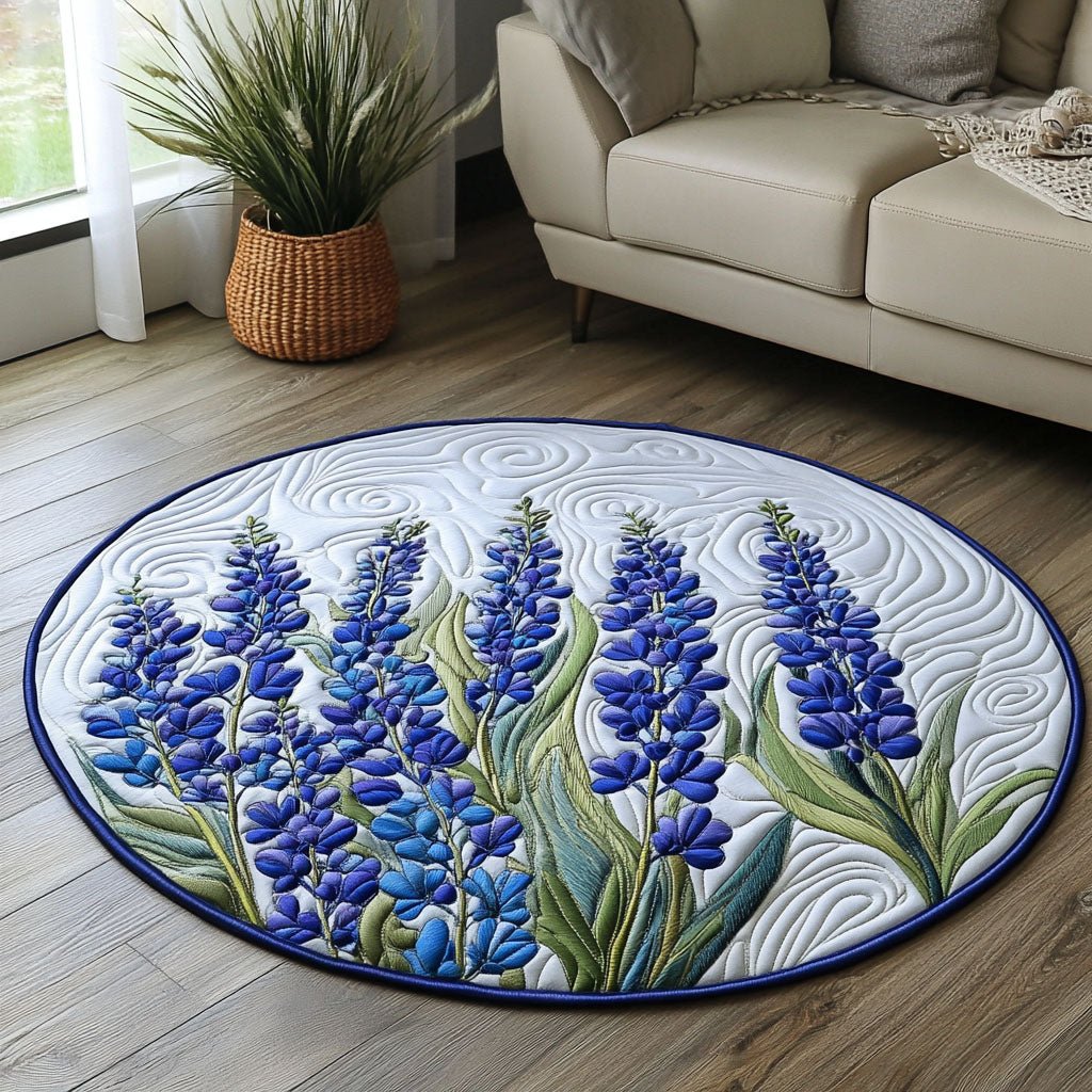 Bluebonnet Bliss Round Mat Rug - washable non-slip printed rug