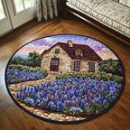 Bluebonnet Bloom Round Mat Rug - washable non-slip printed rug