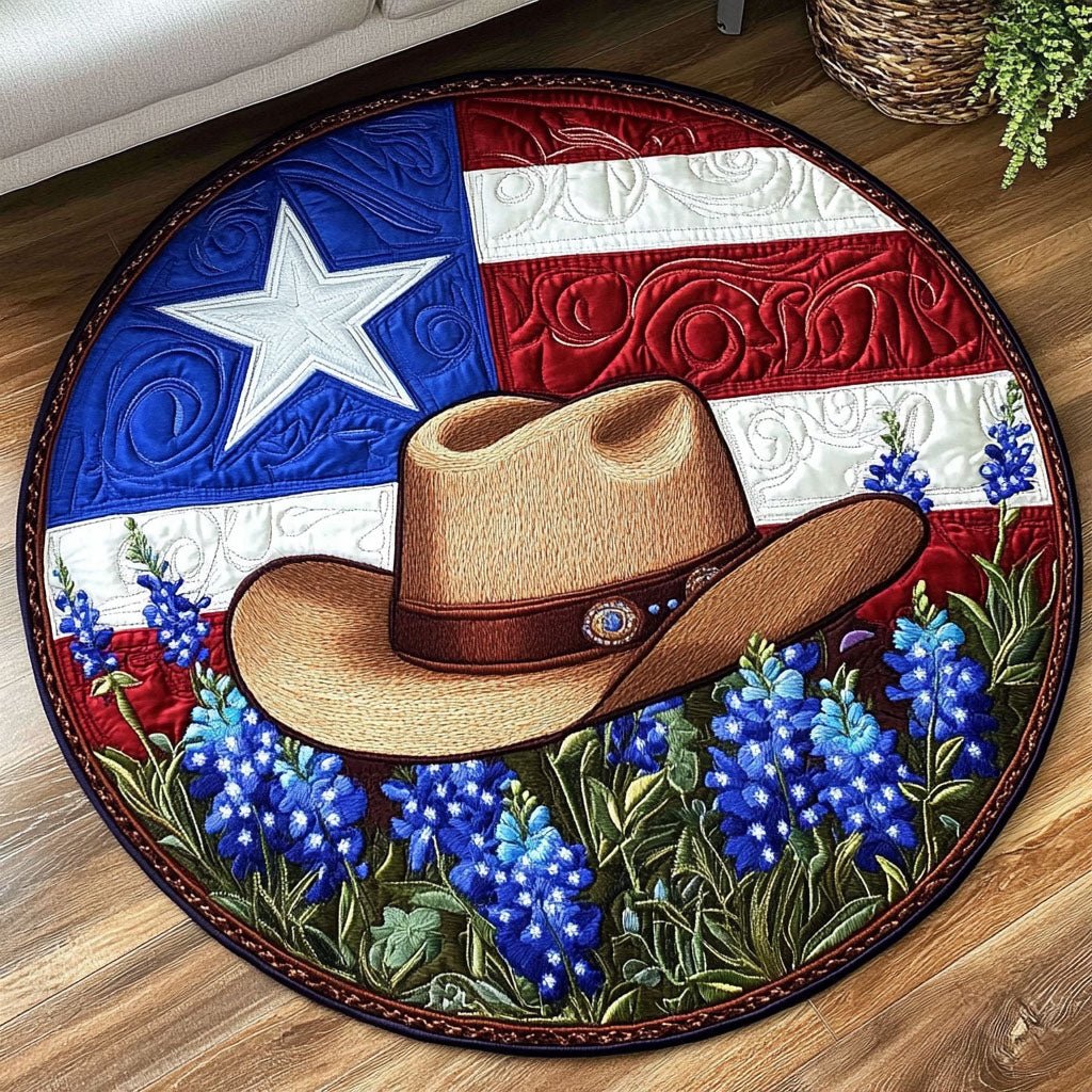 Bluebonnet Circle Round Mat Rug - washable non-slip printed rug