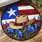 Bluebonnet Circle Round Mat Rug - washable non-slip printed rug