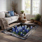Bluebonnet Field area rug in a living room