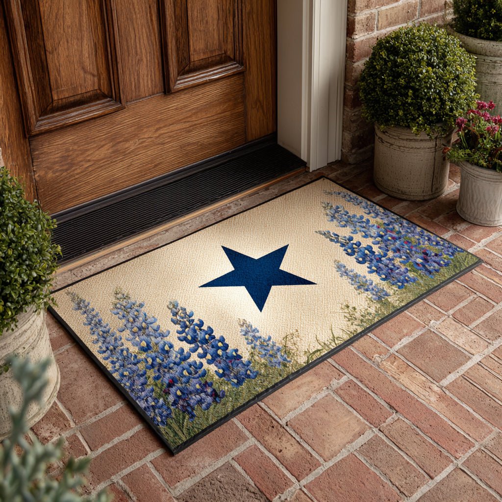 Bluebonnet Texas Star Doormat - Patriotic Design | Printed Welcome Doormat