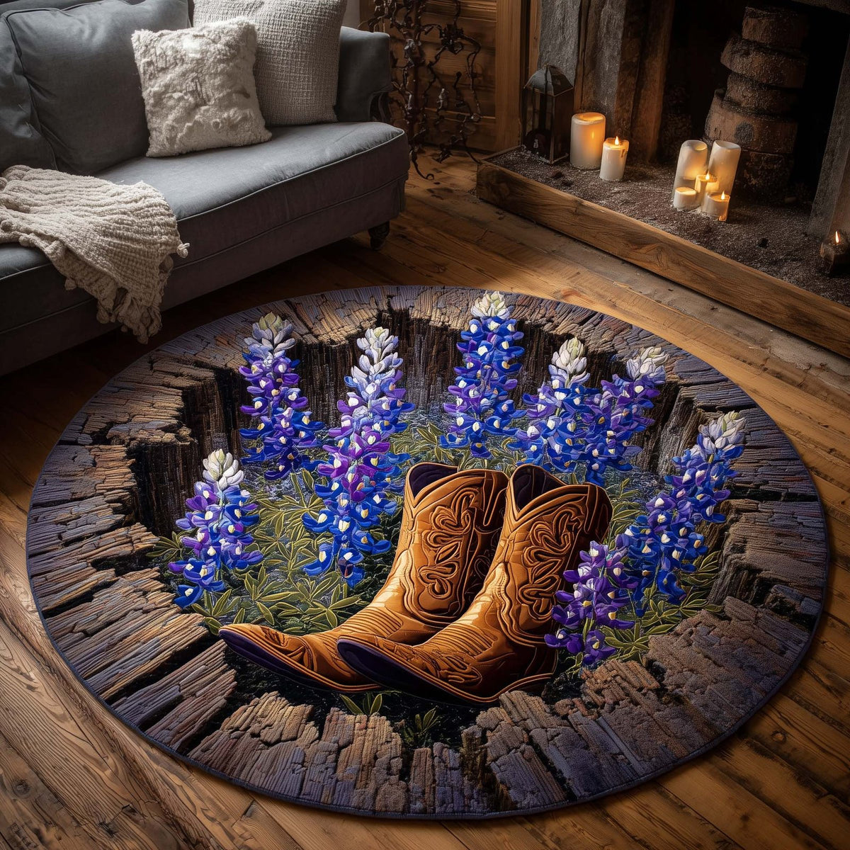 Bluebonnet Trail Round Mat Rug - Nature Design | Serene Home Decor