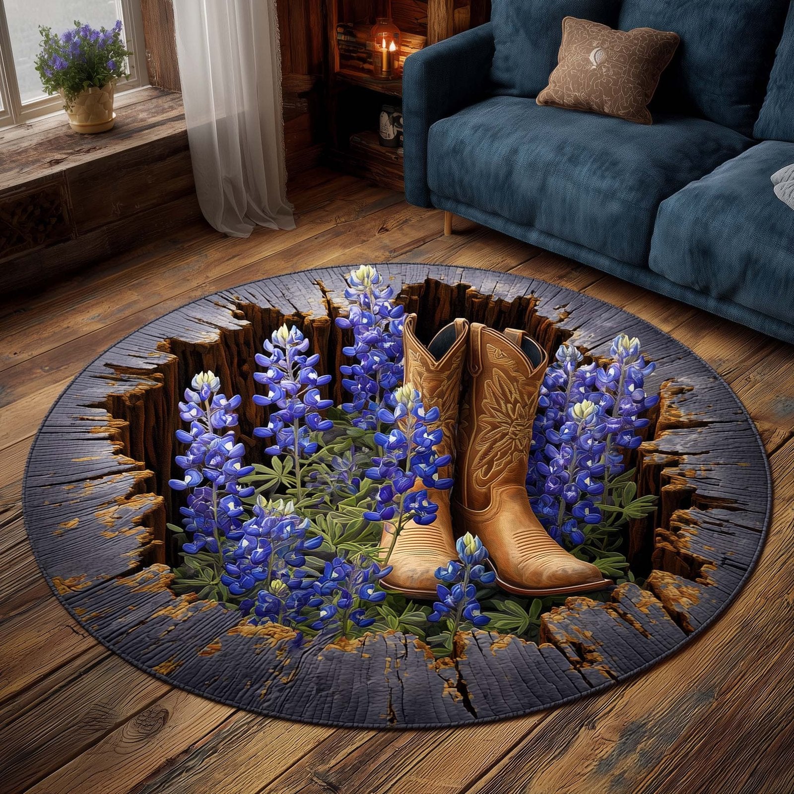 Bluebonnet Trail Round Mat Rug - Nature Design | Serene Home Decor