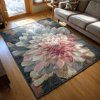 Blush Bloom area rug in a living room