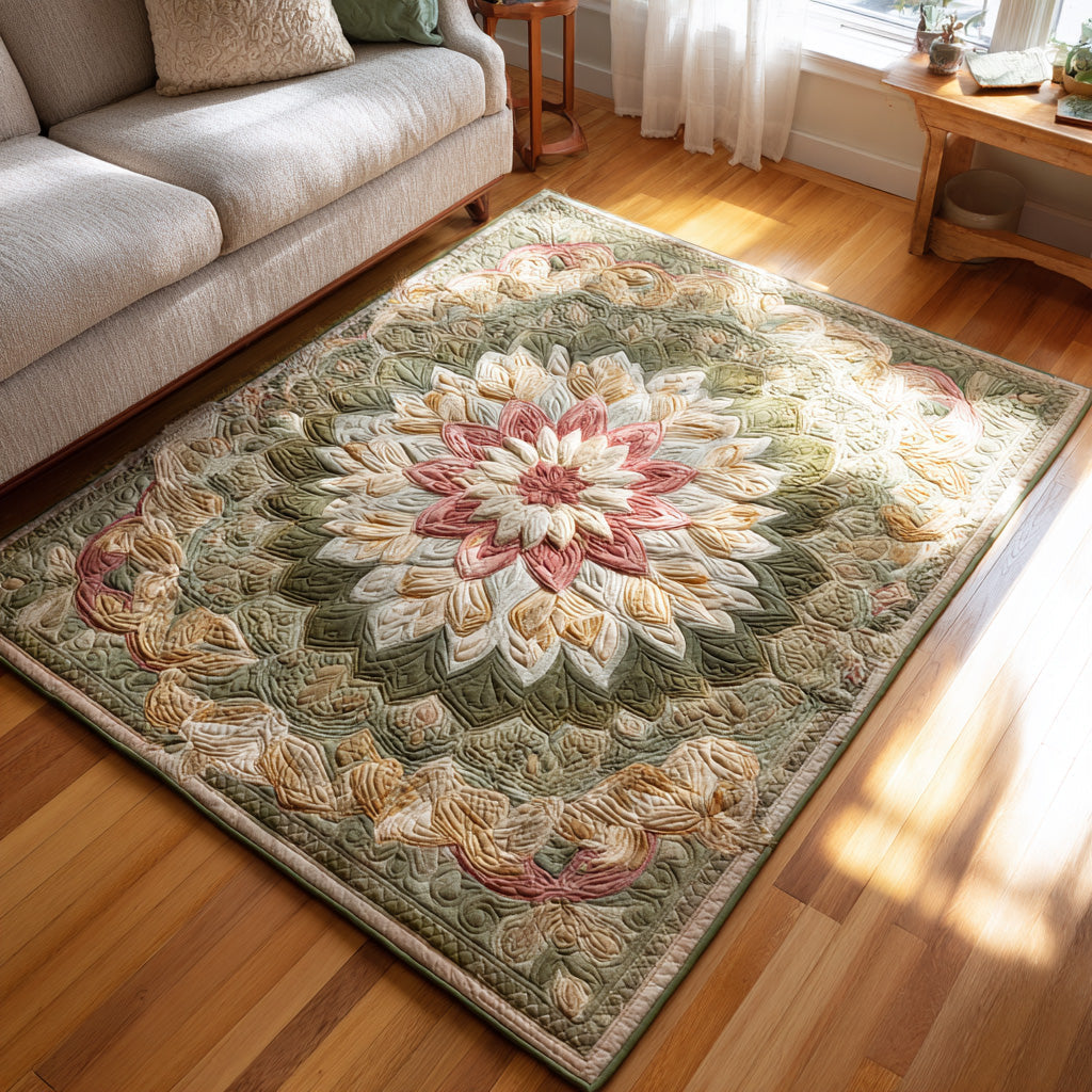 Blush Bloom area rug in a living room