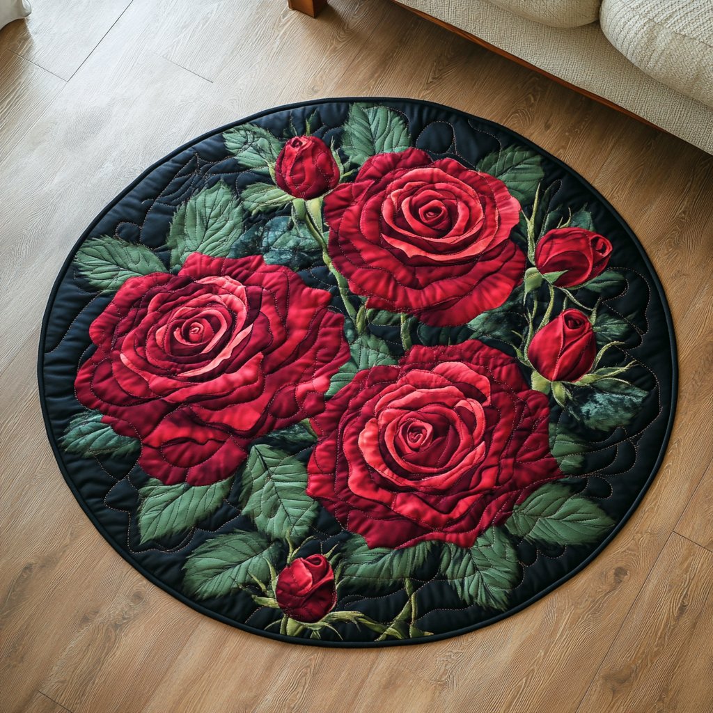 Blush Garden Round Mat Rug - washable non-slip printed rug