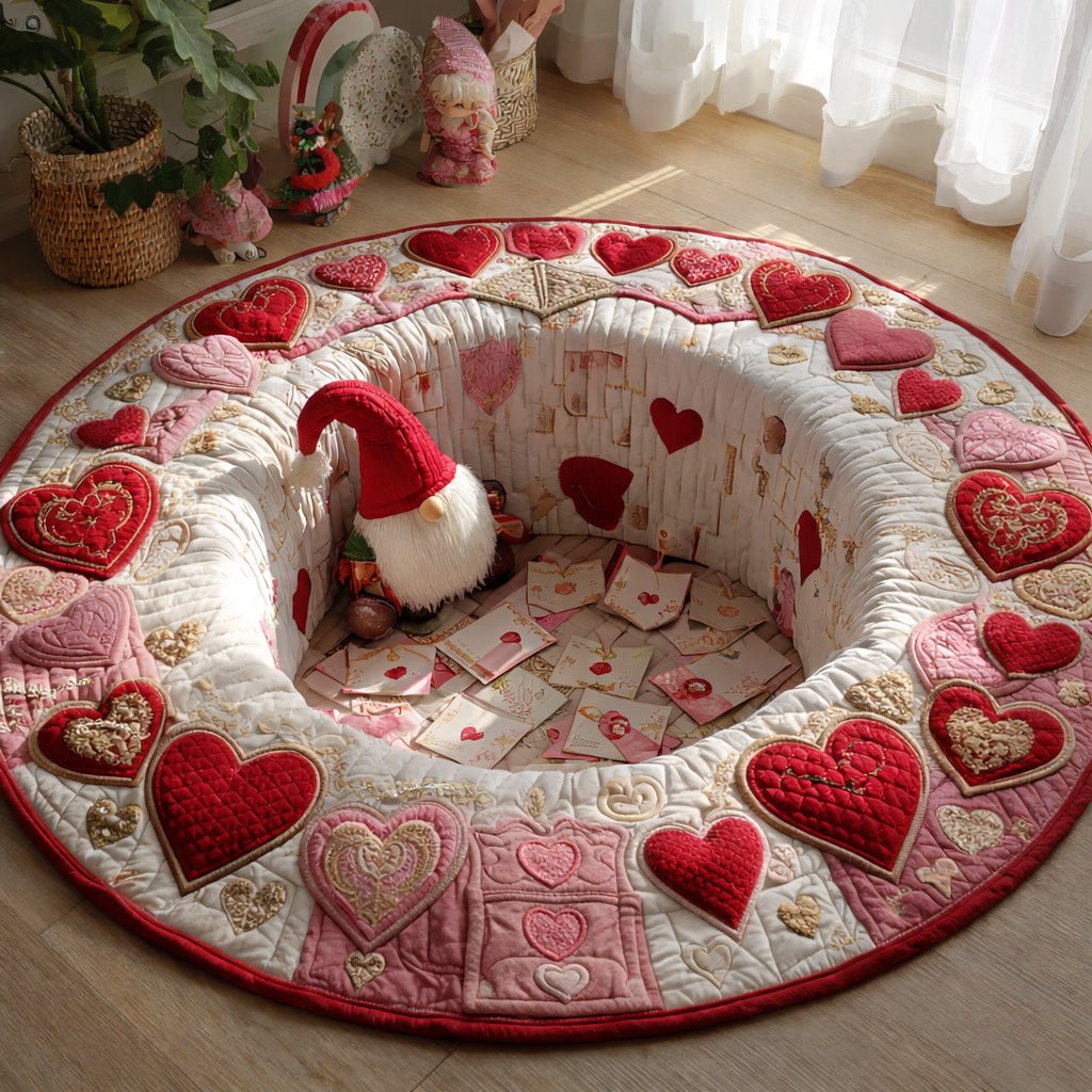 Blush Heart Gnome Round Mat Rug - washable non-slip printed rug
