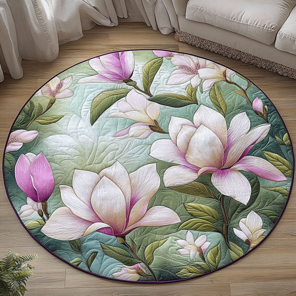 Blush Magnolia Round Mat Rug - washable non-slip printed rug