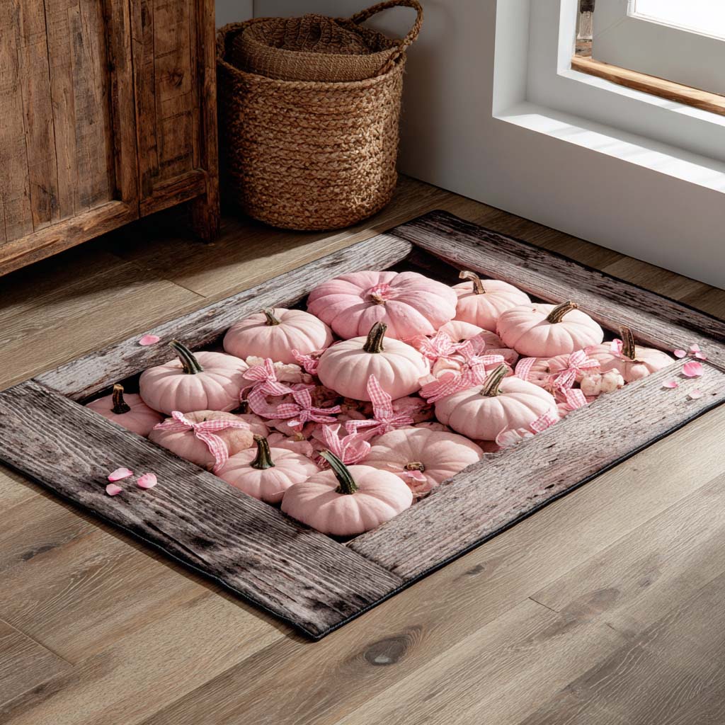Blush Mini Patch area rug in a living room