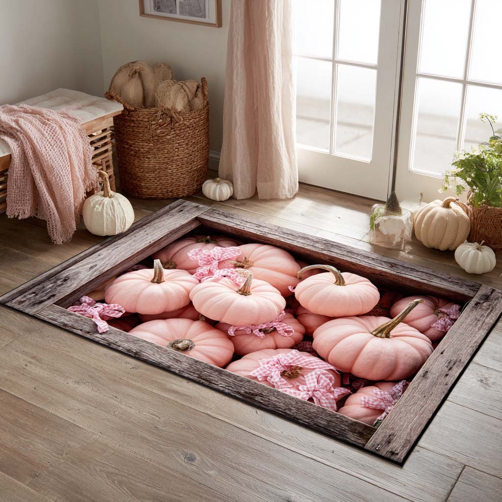 Blush Pumpkin Patch area rug in a living room