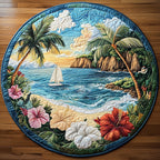 Blushing Hibiscus Round Mat Rug - washable non-slip printed rug