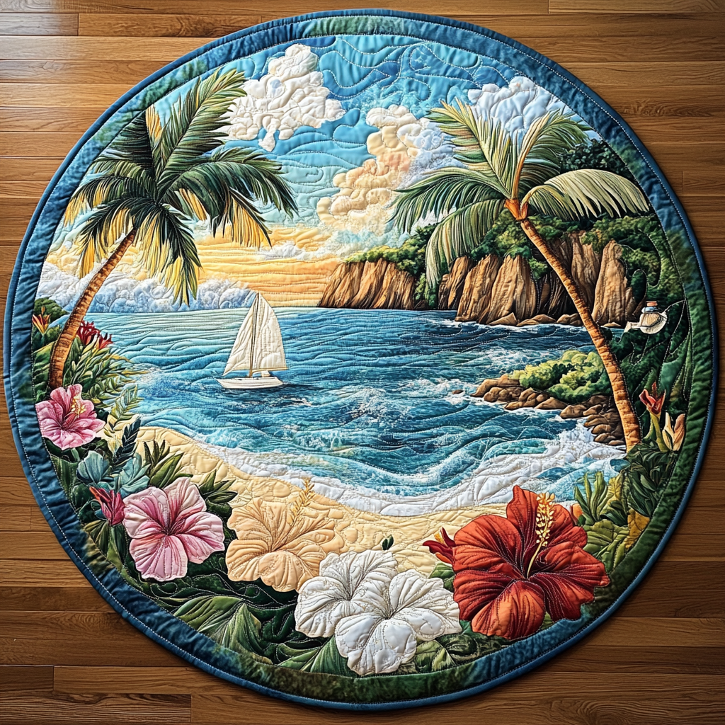 Blushing Hibiscus Round Mat Rug NCU0DV4603