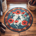 Blushing Poppy Garden Round Mat Rug - washable non-slip printed rug