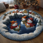 Boating Snowmen Round Mat Rug - washable non-slip printed rug