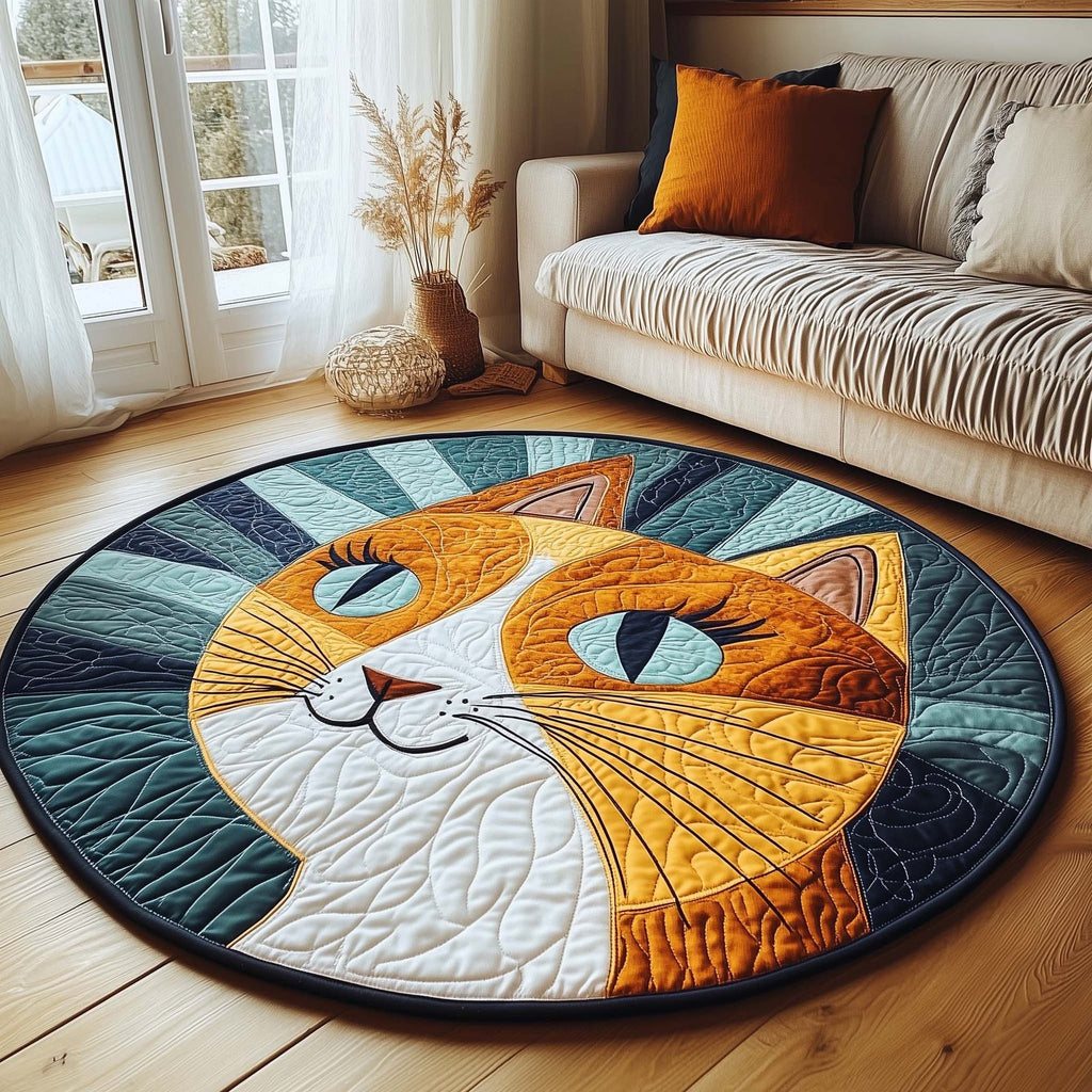Boho Sun Cat Round Mat Rug - Cute Pet Design | Animal Printed Home Decor