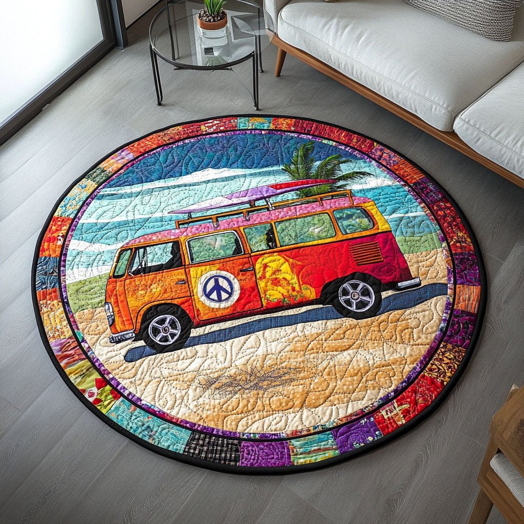 Boho Van Adventures Round Mat Rug - washable non-slip printed rug