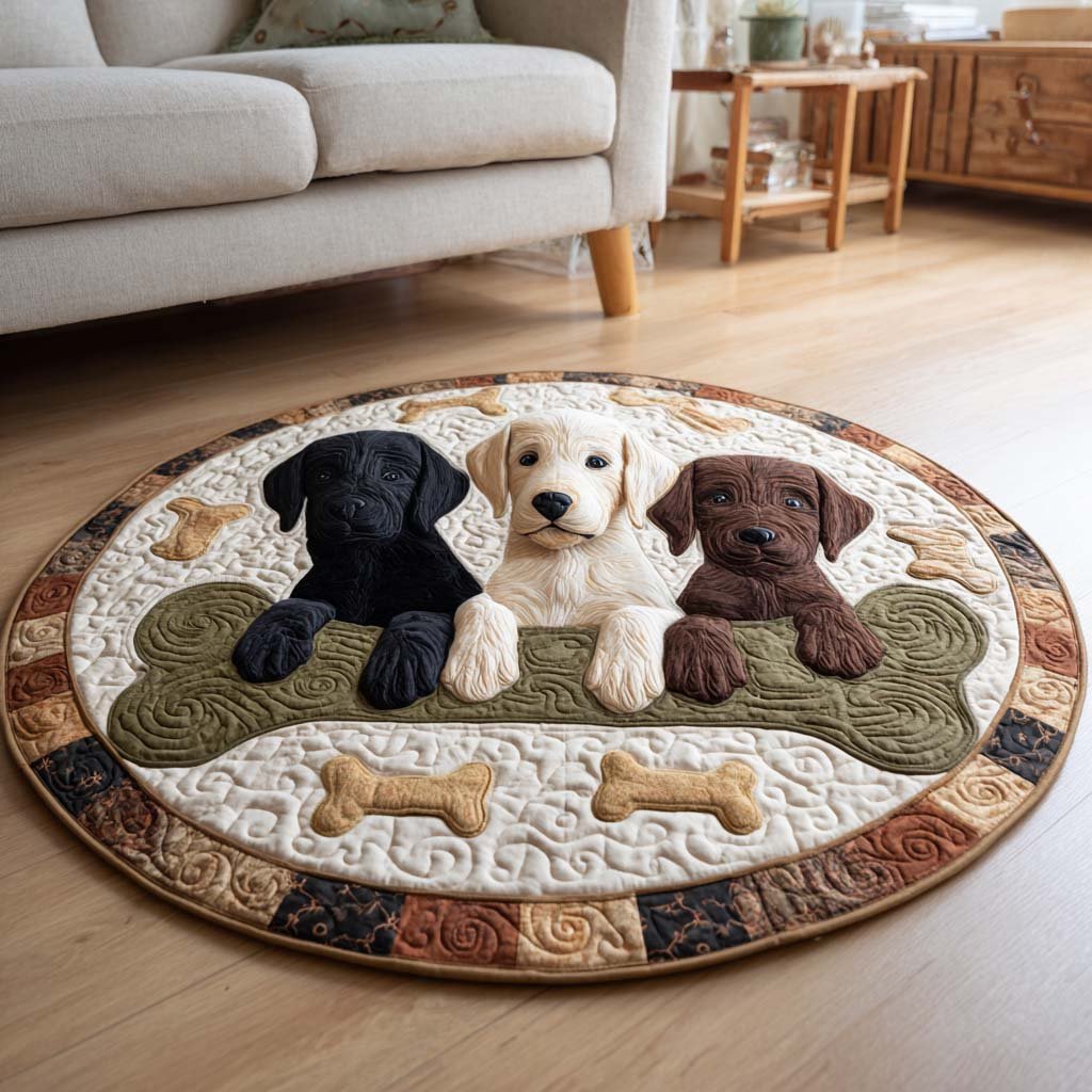 Bone-Loving Labrador Round Mat Rug - washable non-slip printed rug