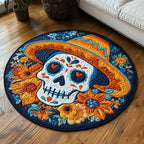 Bone Blossom Round Mat Rug - washable non-slip printed rug