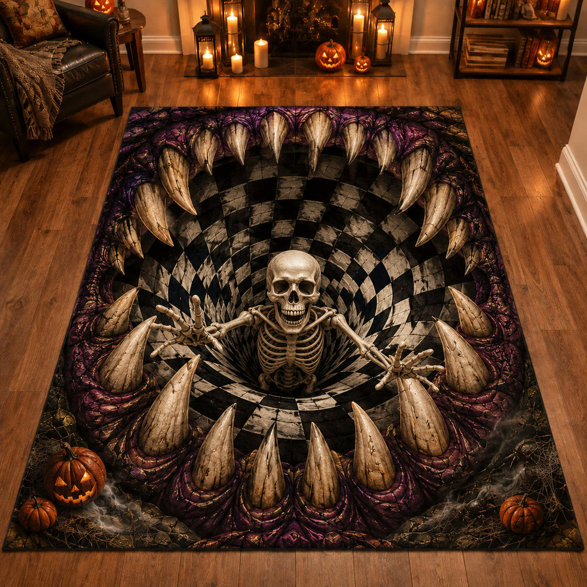 Bone Chasm area rug in a living room