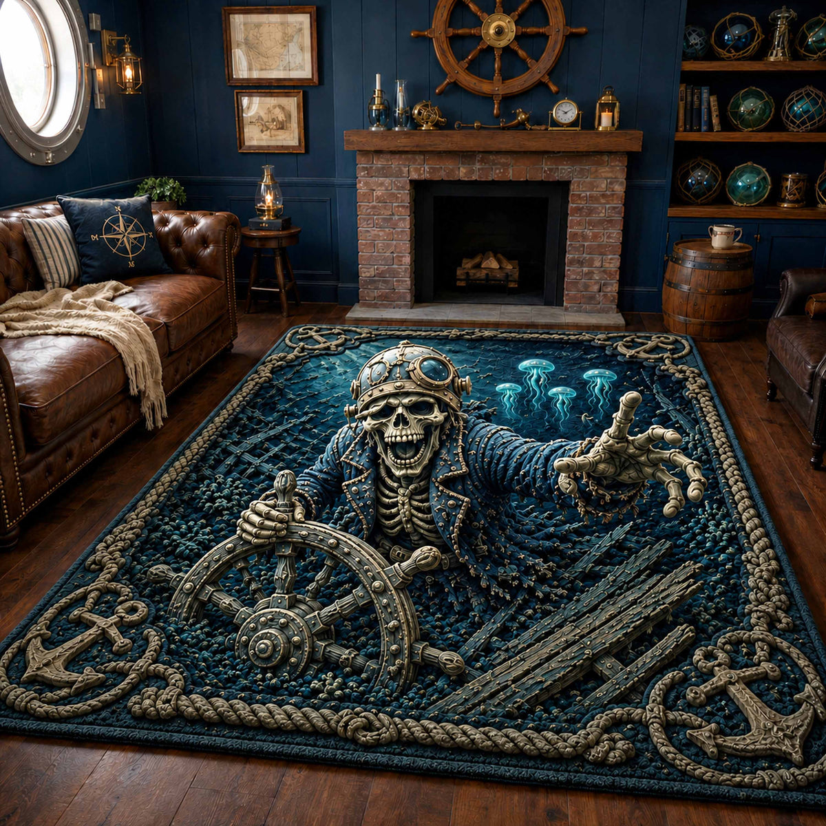 Bone Mariner area rug in a living room