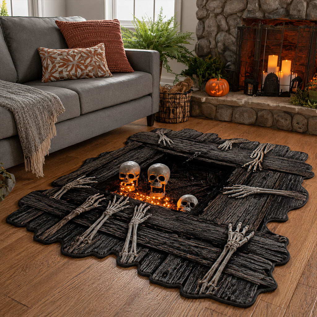 Bone Pit Custom Shape Area Rug - Nature Design | Die-Cut Non-Slip Rug - washable non-slip printed rug