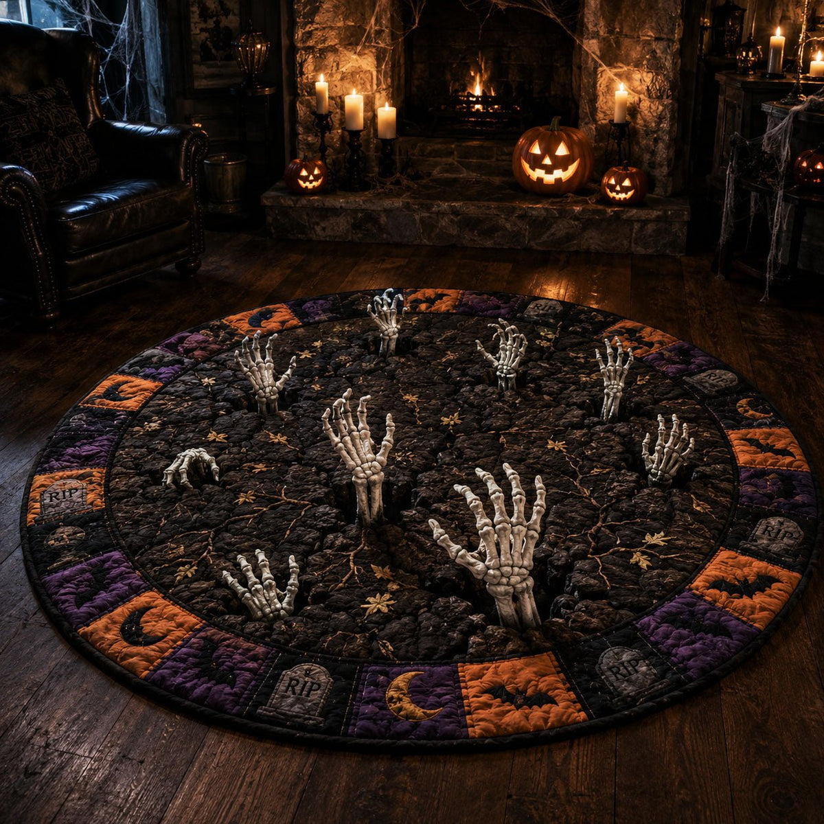 Bone Rise Round Mat Rug - washable non-slip printed rug