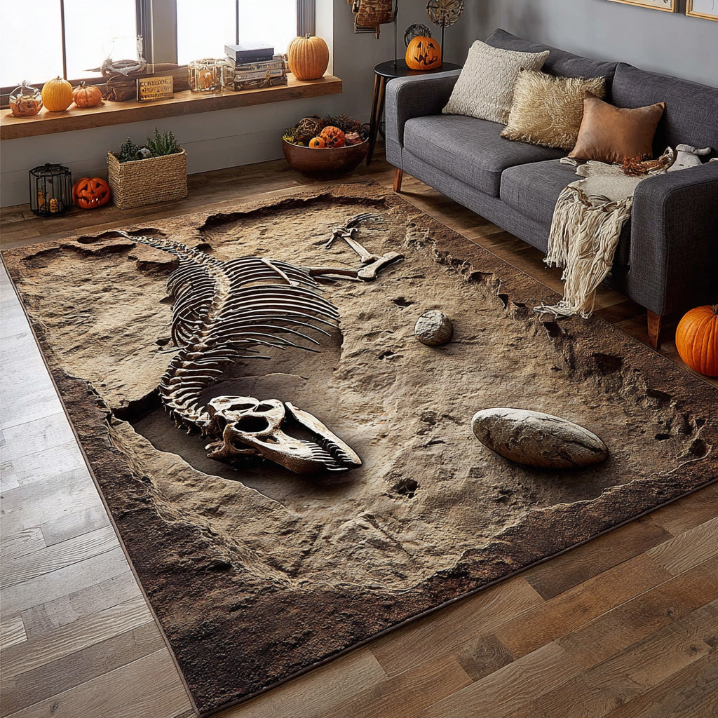 Bones Abyss area rug in a living room