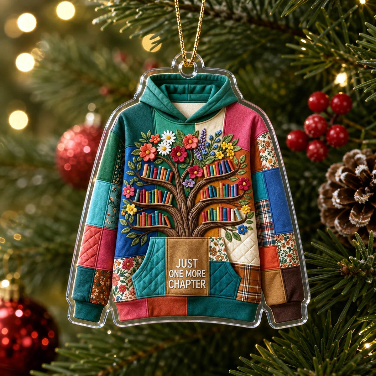 Book Tree Hoodie Ornament Christmas Ornament