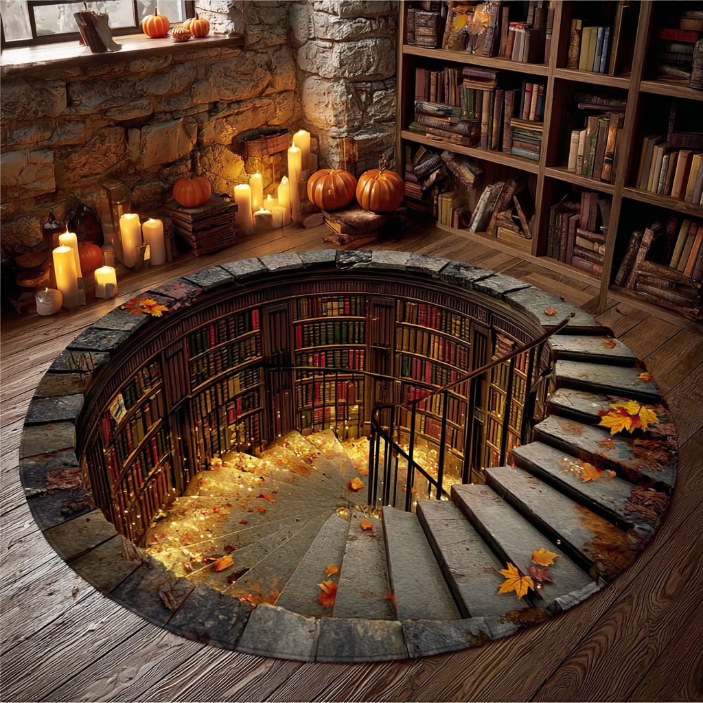 Book Circle Round Mat Rug - washable non-slip printed rug