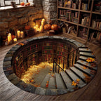 Book Circle Round Mat Rug - washable non-slip printed rug