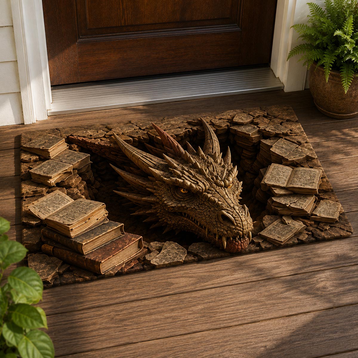 Book Dungeon Dragon Doormat - Cute Animal Design | Printed Welcome Doormat - washable non-slip printed rug