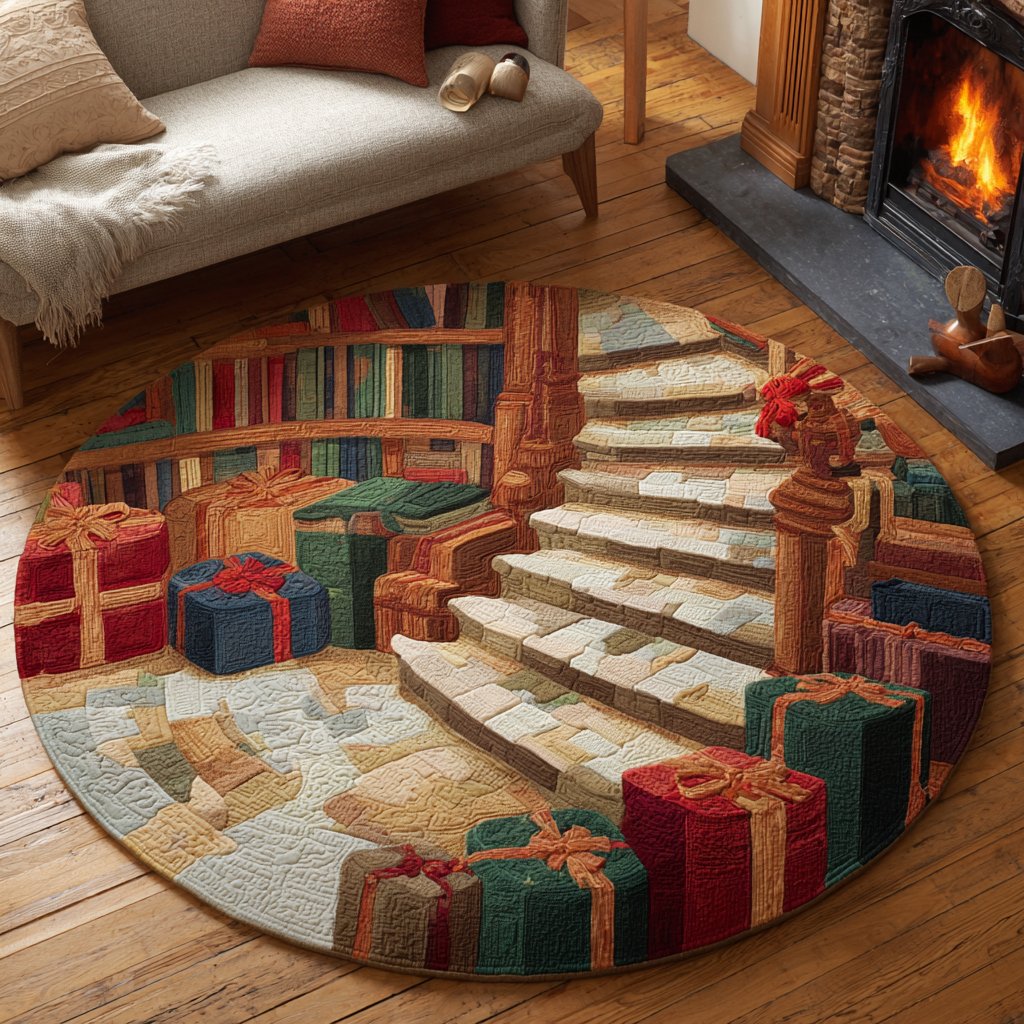 Book Haven Round Mat Rug - washable non-slip printed rug
