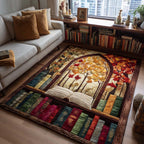 Bookish Bliss area rug in a living room