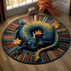 Books Dragon Round Mat Rug - washable non-slip printed rug