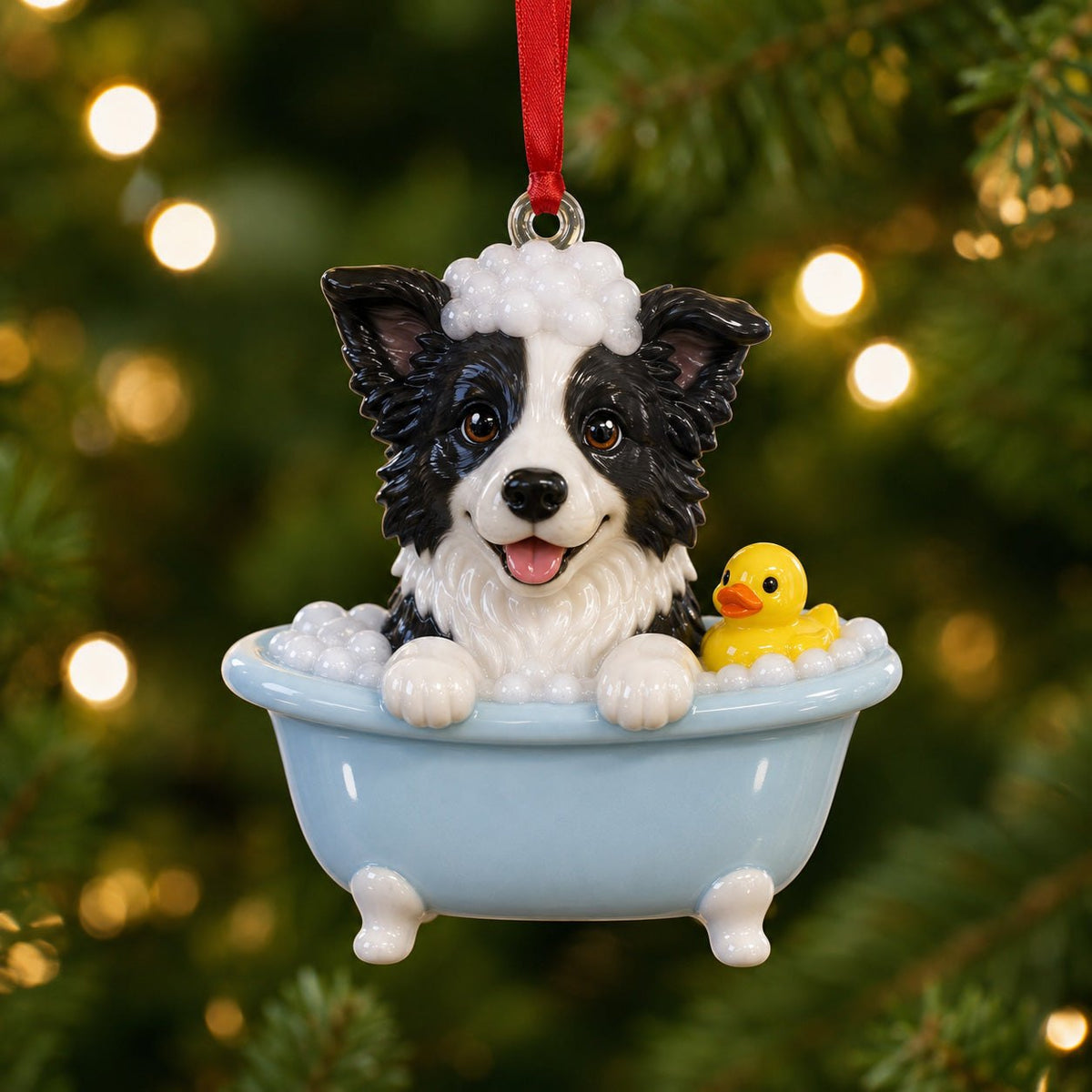 Border Collie Bath Christmas Ornament