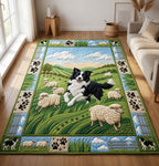 Border Collie And Sheep area rug in a living room