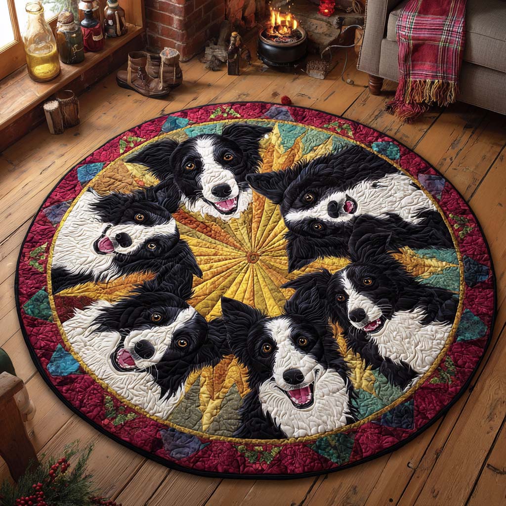Border Collie Cheer Round Mat Rug - Nature Design