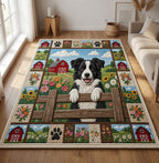 Border Collie Farm area rug in a living room