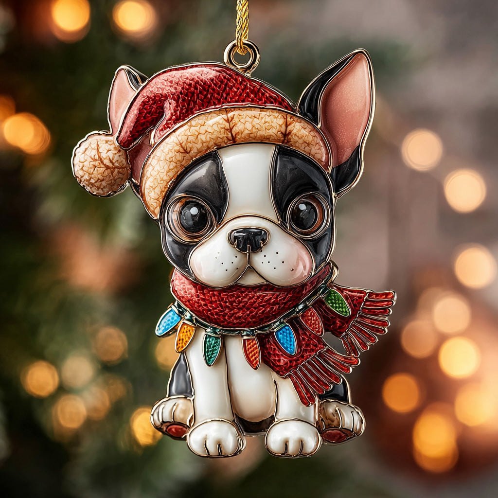 Boston Terrier Joy Christmas Ornament